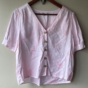 MADEWELL Pink Tie Dye Linen-Blend Plaza Button Front Shirt Size M